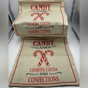 Burlap Christmas Themed Pillow Cases: Candy Canes Cookies Cocoa & Confections
